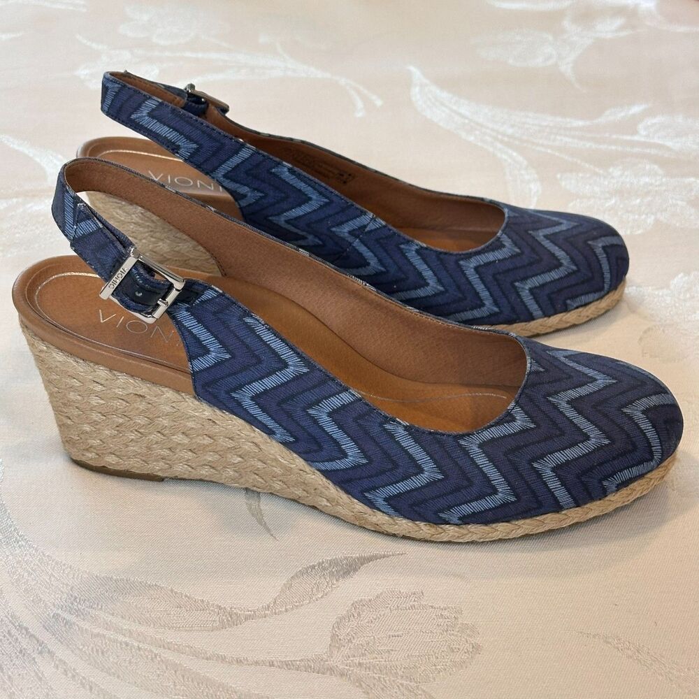VIONIC Size (11) Coralina Chevron Women Sandal‎ Slingback Wedge Espadrille